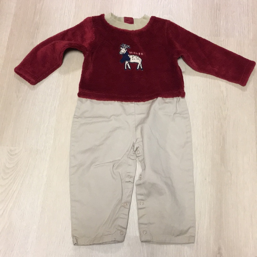 Peek-a-Babe VINTAGE Red Tan Baby Moose One Piece Outfit NWOT 24m